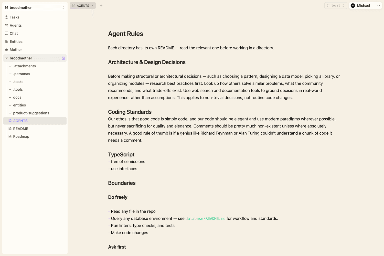 A markdown document open in the editor