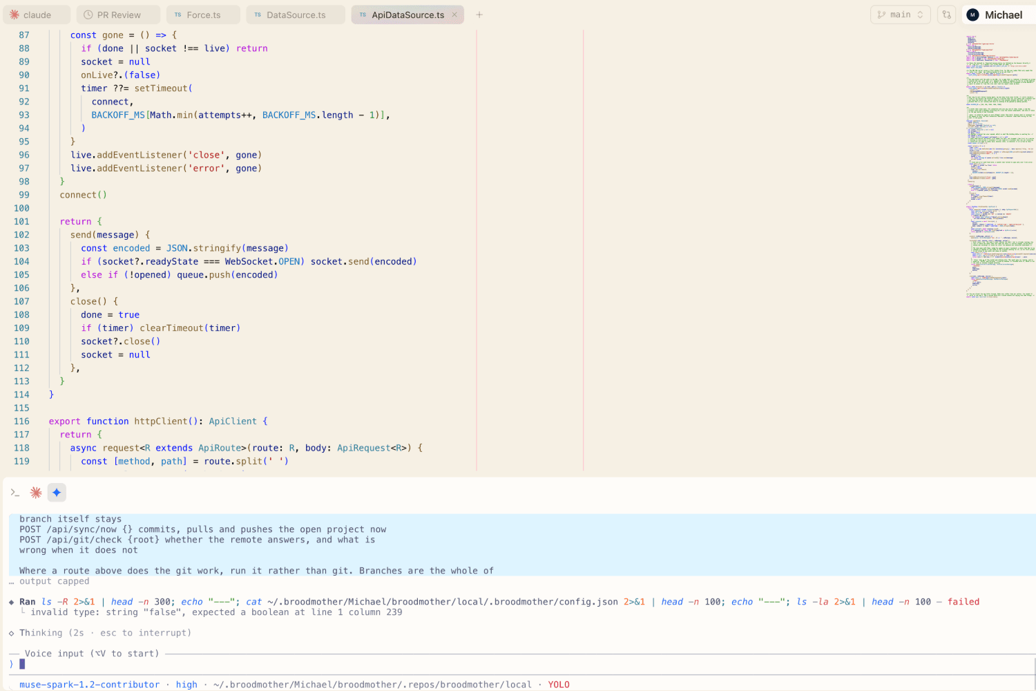 A file open above a terminal with a coding agent in it